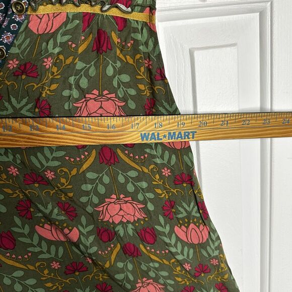 Matilda Jane Breaking Ground Green Floral Print Lace Trim Shift Dress Sz XS - Picture 5 of 9